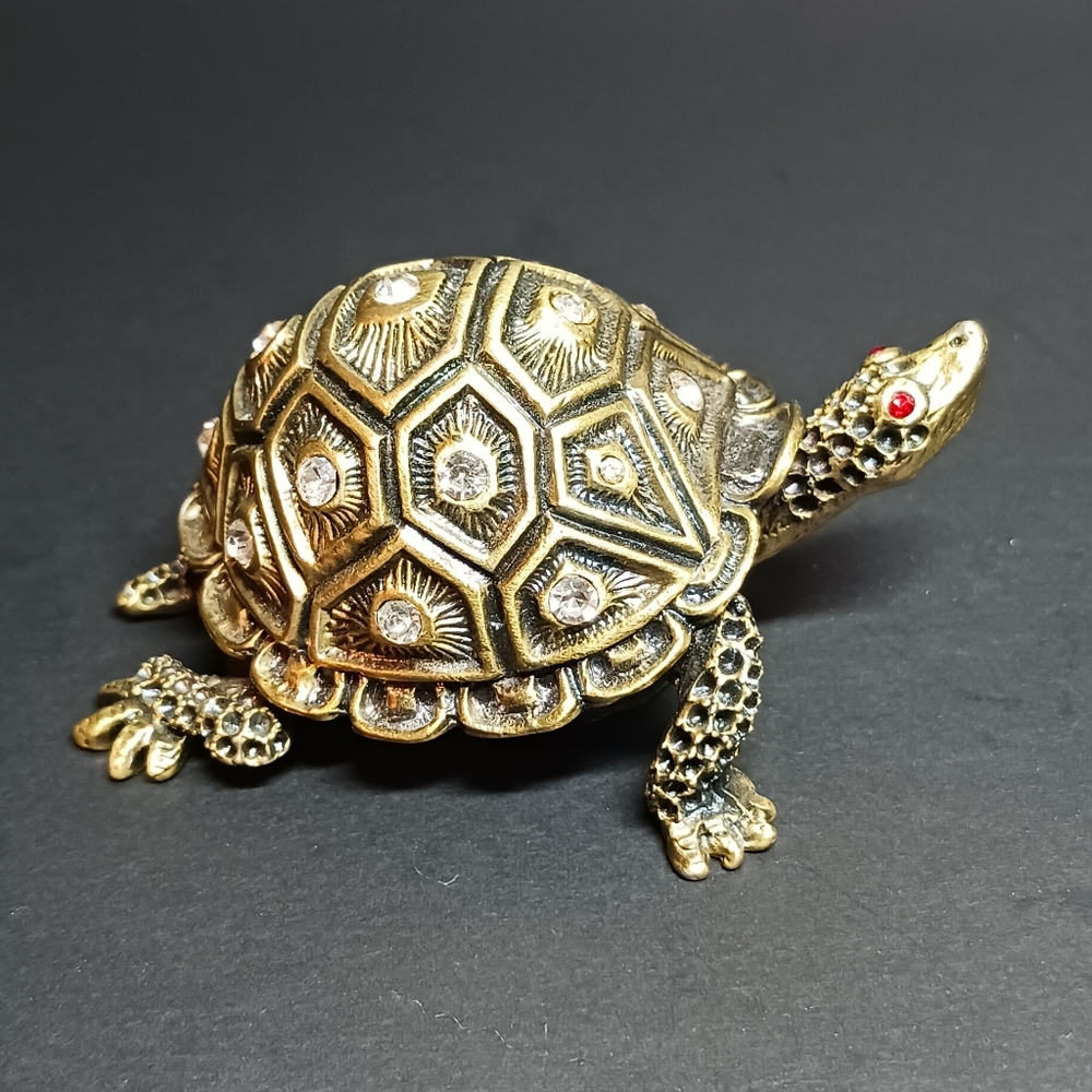 Vintage Rhinestone and Enamel Turtle Trinket Box